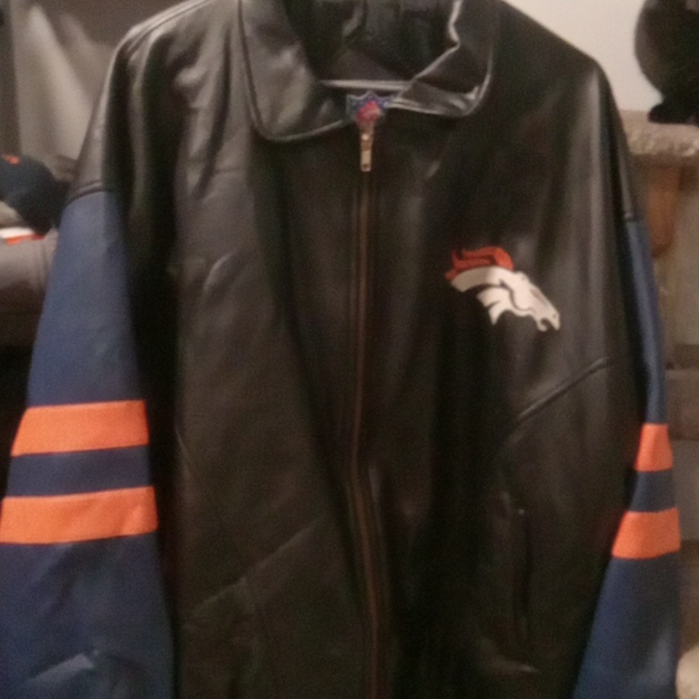 Nfl denver broncos faux leather zipup jacket